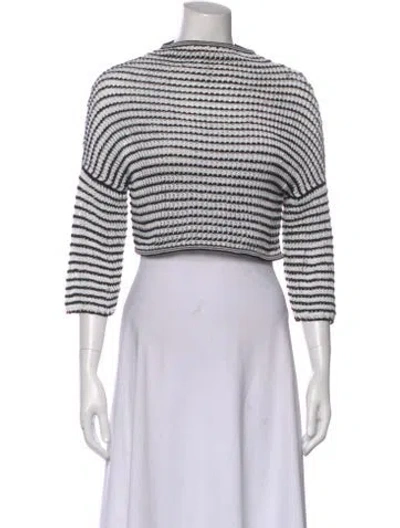 Pre-owned Alaïa Striped Crew Neck Sweater In White