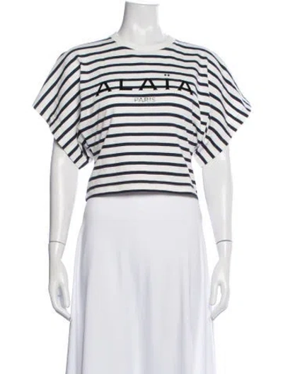 Pre-owned Alaïa Striped Crew Neck T-shirt In White