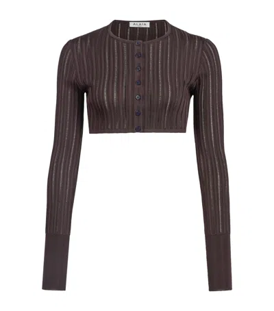 Alaïa Striped Cropped Cardigan In Brown