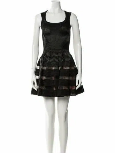 Pre-owned Alaïa Striped Knee-length Dress In Black