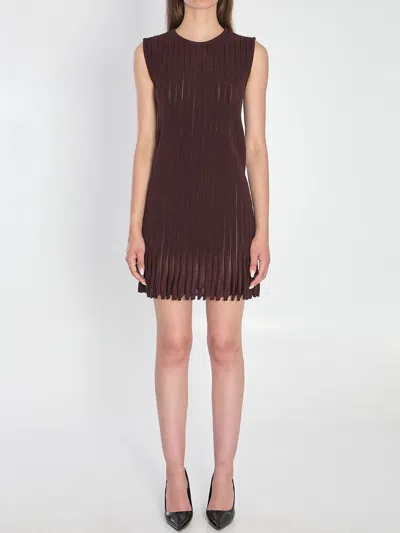 Alaïa Knit Dress With Striped A-line Silhouette In Brown