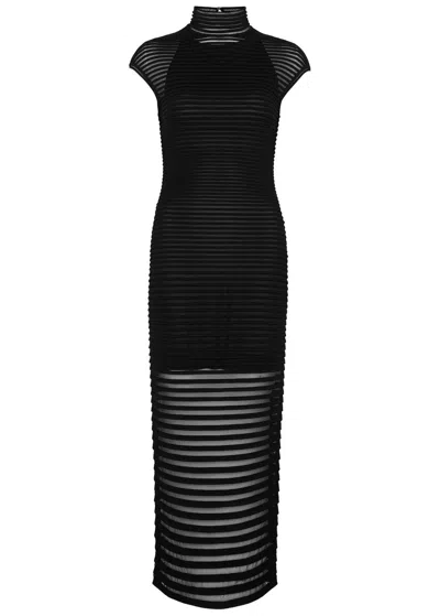 Alaïa Striped Knitted Gown In Black