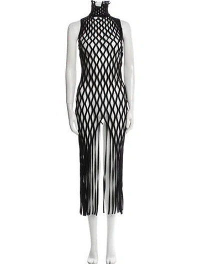 Pre-owned Alaïa Striped Long Dress In Black