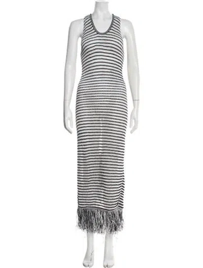 Pre-owned Alaïa Striped Long Dress In White