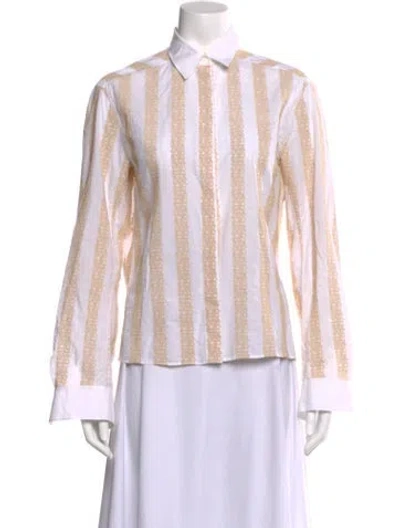 Pre-owned Alaïa Striped Long Sleeve Blouse In White