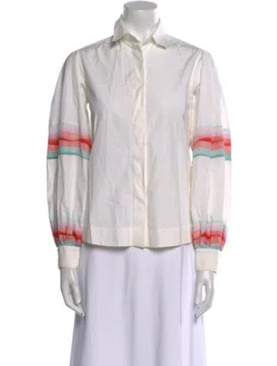 Pre-owned Alaïa Striped Long Sleeve Button-up Top In White