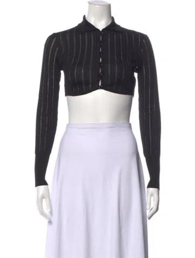 Pre-owned Alaïa Striped Long Sleeve Crop Top In Black