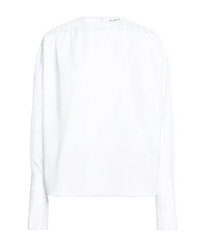Alaïa Striped Long-sleeved Shirt In White