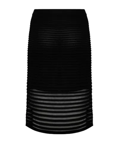 Alaïa Striped Mesh Pencil Skirt In Black