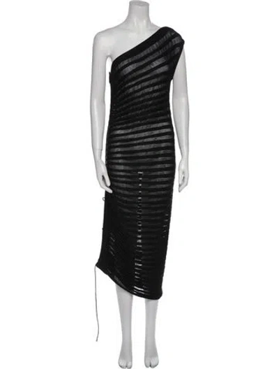 Pre-owned Alaïa Striped Midi Length Dress In Black