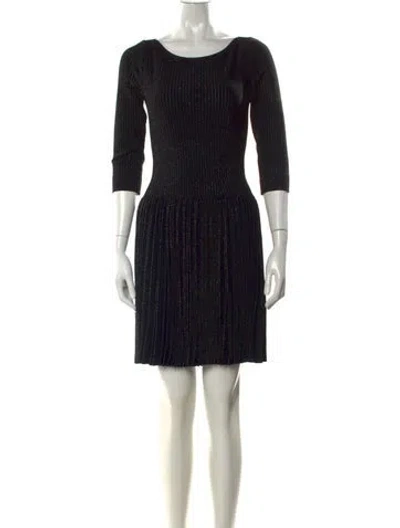 Pre-owned Alaïa Striped Mini Dress In Black