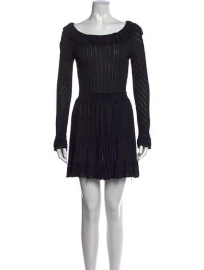 Pre-owned Alaïa Striped Mini Dress In Black