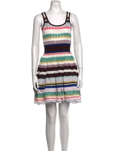 Pre-owned Alaïa Striped Mini Dress W/ Tags In White