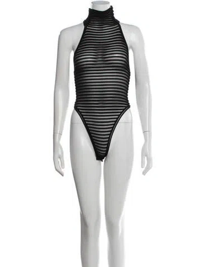 Pre-owned Alaïa Striped Mock Neck Bodysuit In Green
