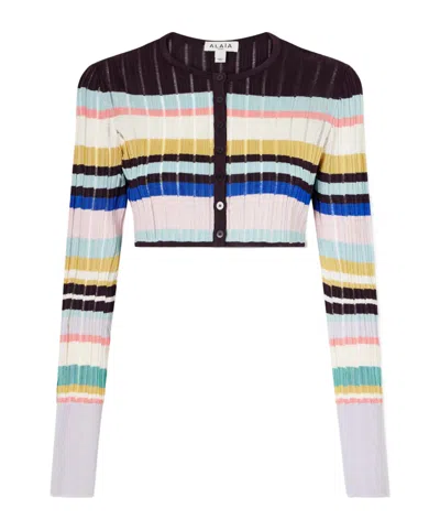 Alaïa Striped Cropped Jacquard Cardigan In Multi