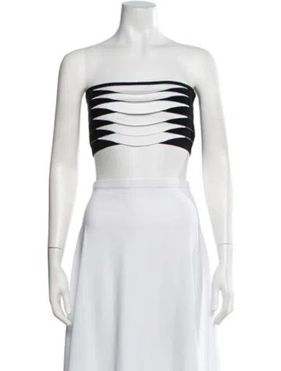 Pre-owned Alaïa Striped Strapless Crop Top In White