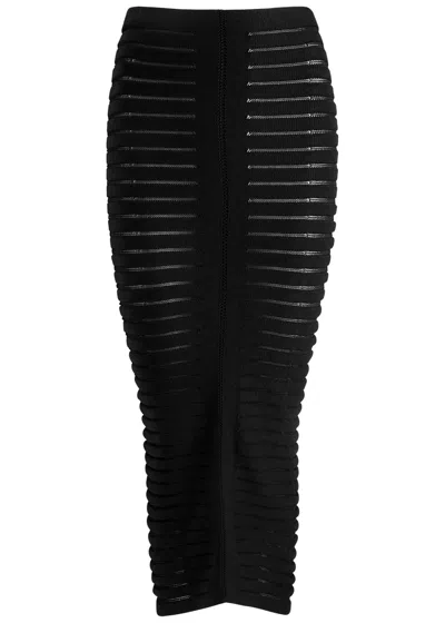 Alaïa Striped Textured-knit Midi Skirt In Black