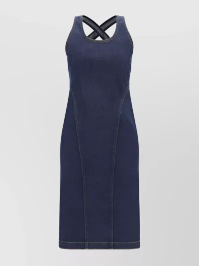 Alaïa Structured Cotton Denim Dress In Blue