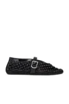Alaïa Patent Leather-trimmed Studded Mesh Ballet Flats In Noir