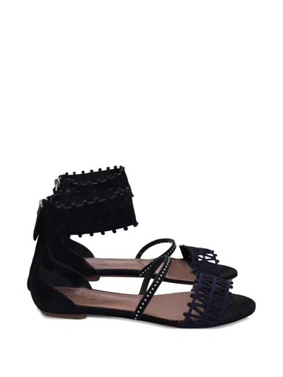Pre-owned Alaïa Studded Laser-cut Sandals In Black