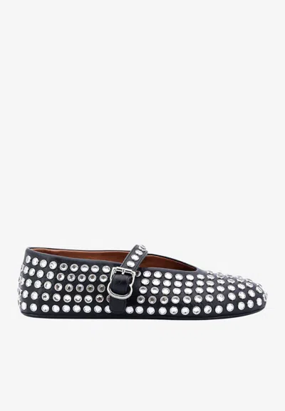 Alaïa Studded Leather Ballet Flats In Blanc Casse
