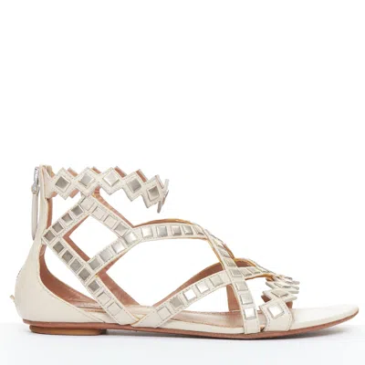Alaïa Alaia Studded Leather Flat Sandals In Neutral