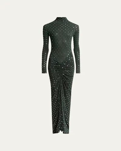 Alaïa Studded Long-sleeve Draped Sheer Maxi Dress