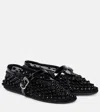 Alaïa Patent Leather-trimmed Studded Mesh Ballet Flats In Black