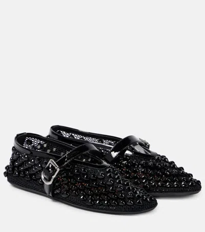 Alaïa Patent Leather-trimmed Studded Mesh Ballet Flats In Black
