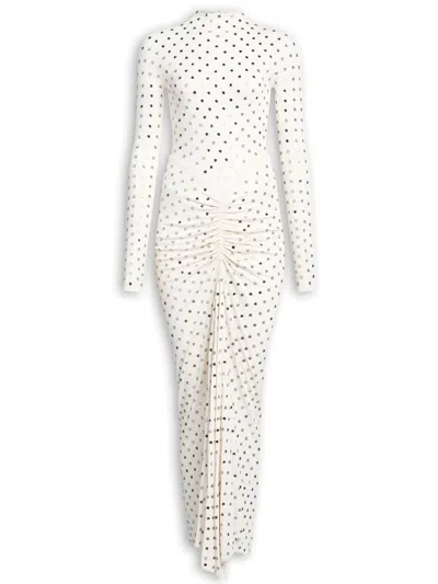 Alaïa Alaia Studded Mini Dress With Gathered Waist And High Neck In White