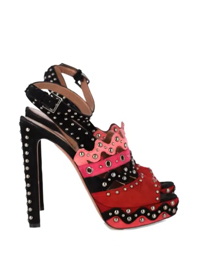 Pre-owned Alaïa Studded Platform High-heeled Sandals In Red