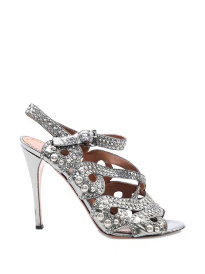 Pre-owned Alaïa Studded Strappy Heels Sandals In Silver