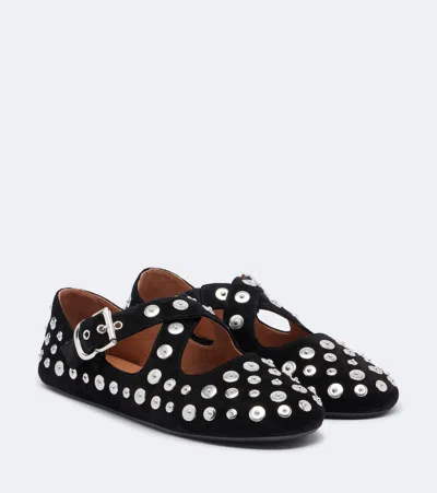Alaïa Studded Suede Ballet Flats In Black