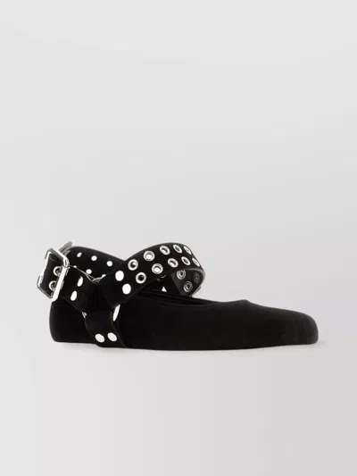 ALAÏA SUEDE BALLERINAS WITH BUCKLE DETAIL AND STUDDED STRAP