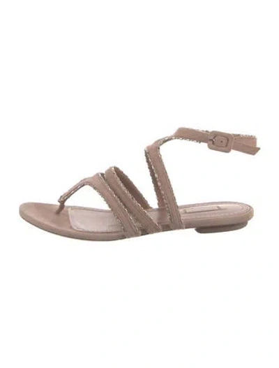 Pre-owned Alaïa Suede Beaded Accents Gladiator Sandals In Neutral