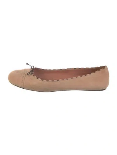 Pre-owned Alaïa Suede Bow Accents Ballet Flats In Neutral