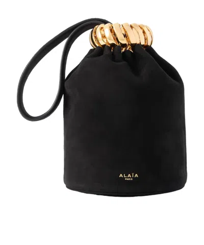 Alaïa Leather And Gold-tone Trimmed Suede Bucket Bag In Black