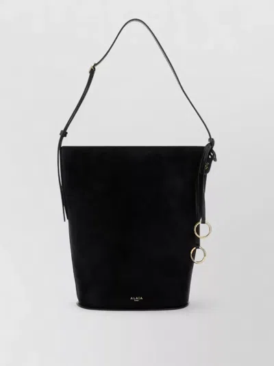 Alaïa Suede Bucket Shoulder Bag Adjustable Strap In Black