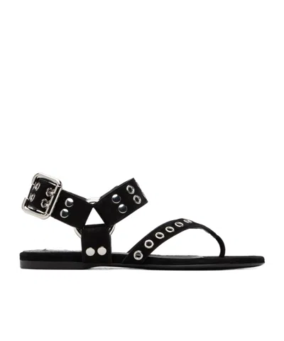 Alaïa Suede Calfskin Herringbone Flat Sandals In Black