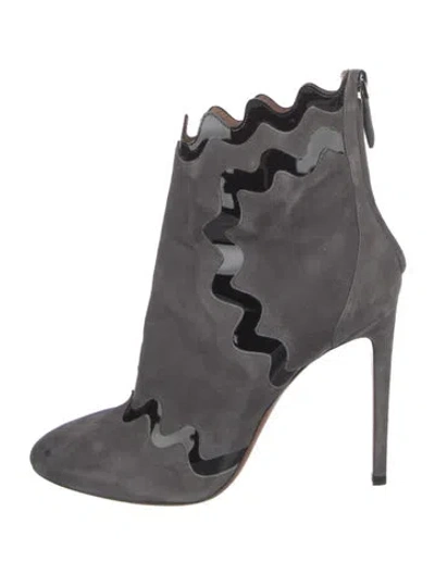 Pre-owned Alaïa Suede Colorblock Pattern Lace-up Boots In Gray