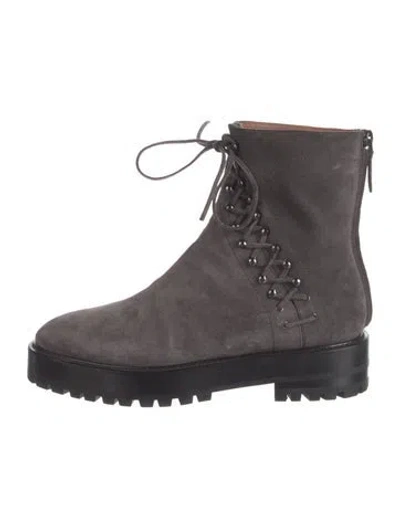 Pre-owned Alaïa Suede Combat Boots In Gray