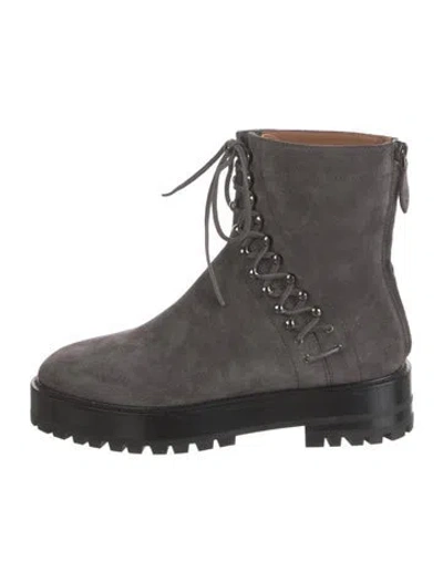 Pre-owned Alaïa Suede Combat Boots In Gray