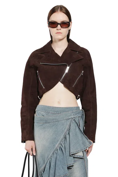 Alaïa Suede Cropped Biker Jacket In Brown