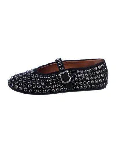 Pre-owned Alaïa Suede Crystal Embellishments Ballet Flats In Blue
