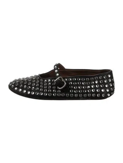 Pre-owned Alaïa Suede Crystal Embellishments Mary Jane Flats In Black
