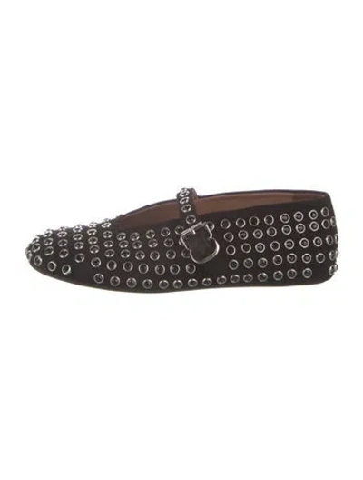 Pre-owned Alaïa Suede Crystal Embellishments Mary Jane Flats In Brown