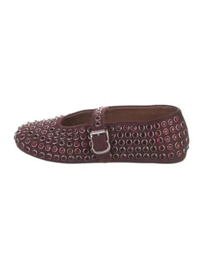 Pre-owned Alaïa Suede Crystal Embellishments Mary Jane Flats In Burgundy