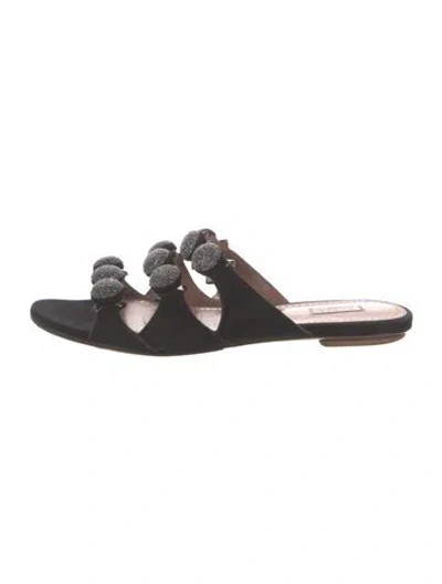 Pre-owned Alaïa Suede Crystal Embellishments Slides In Black