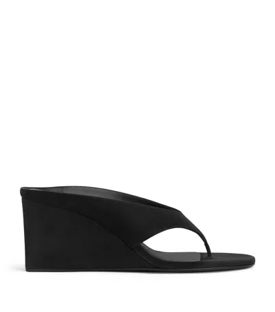 ALAÏA SUEDE CUBE WEDGE SANDALS 75
