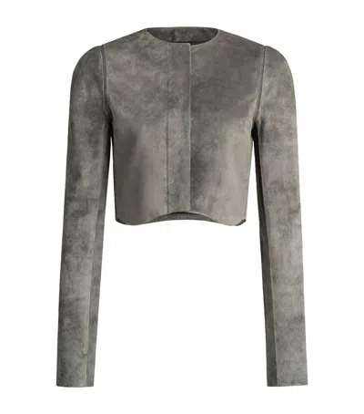 Alaïa Suede Curved-hem Cropped Jacket In Brown